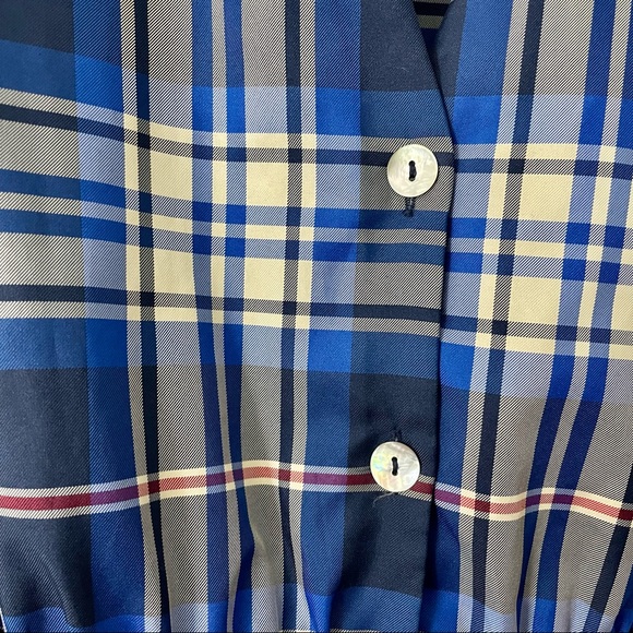 Zara blue tartan plaid puff sleeve midi dress size small - Picture 4 of 7